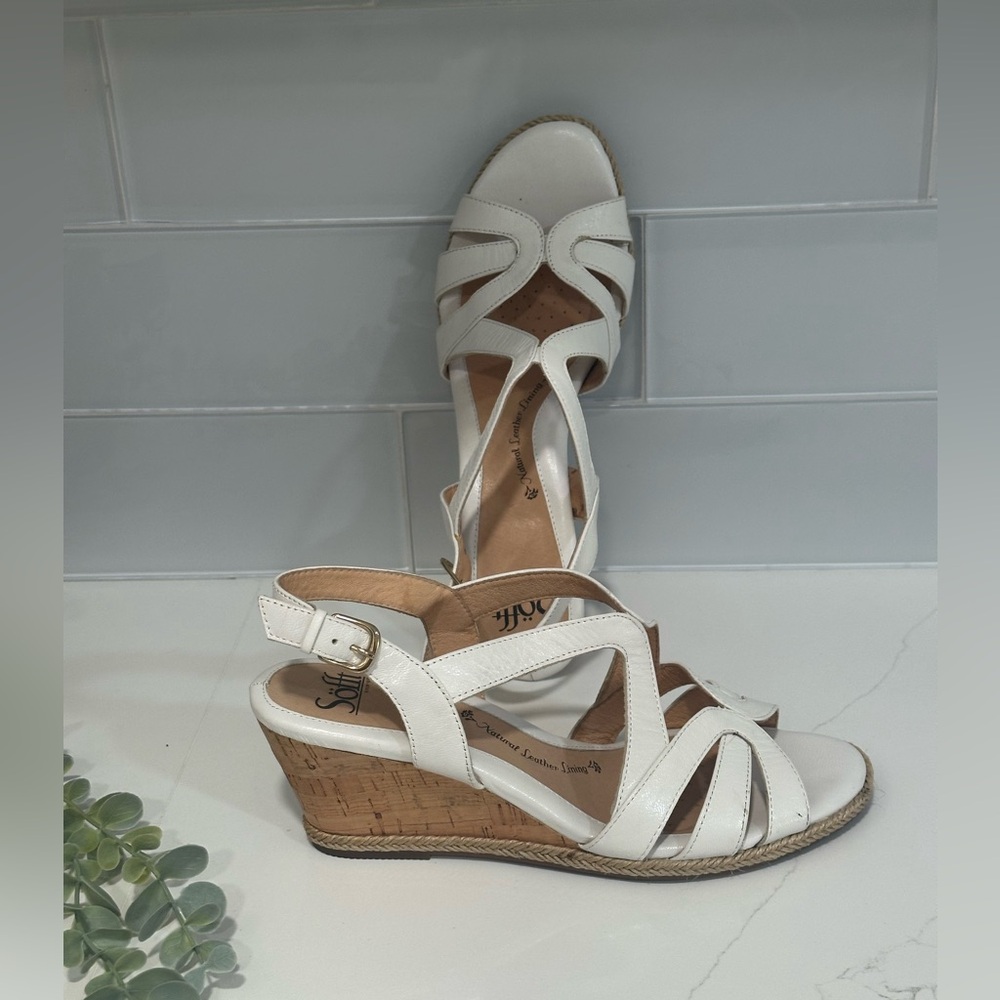 Soft Norma Women's leather wedge sandals Size 10 comfortable Wedge Heels White